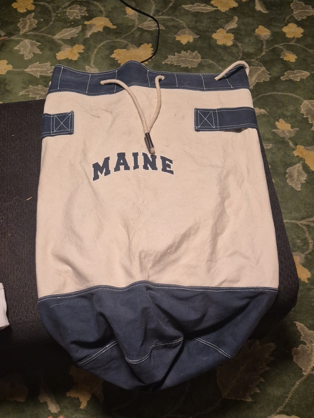 Canvas Drawstring Bottoms in Cream and Navy – Maine Print